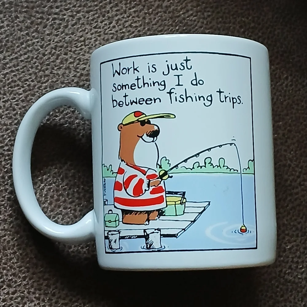 Hallmark Shoebox Greetings Fishing Bear Cartoon Mug Coffee Cup